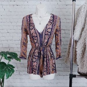 Half Sleeve Patterned Romper Festival Outfit